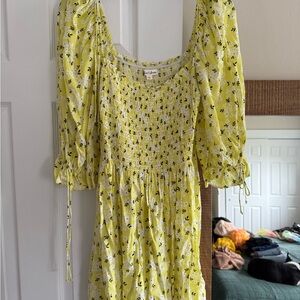 For Love and Lemons Chrysanthemum Mini Dress Yellow Large
